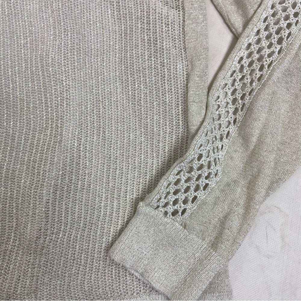 Lucky Brand ecru metallic linen bled crochet sweater shirt ruffle top.Size Large - Picture 13 of 13